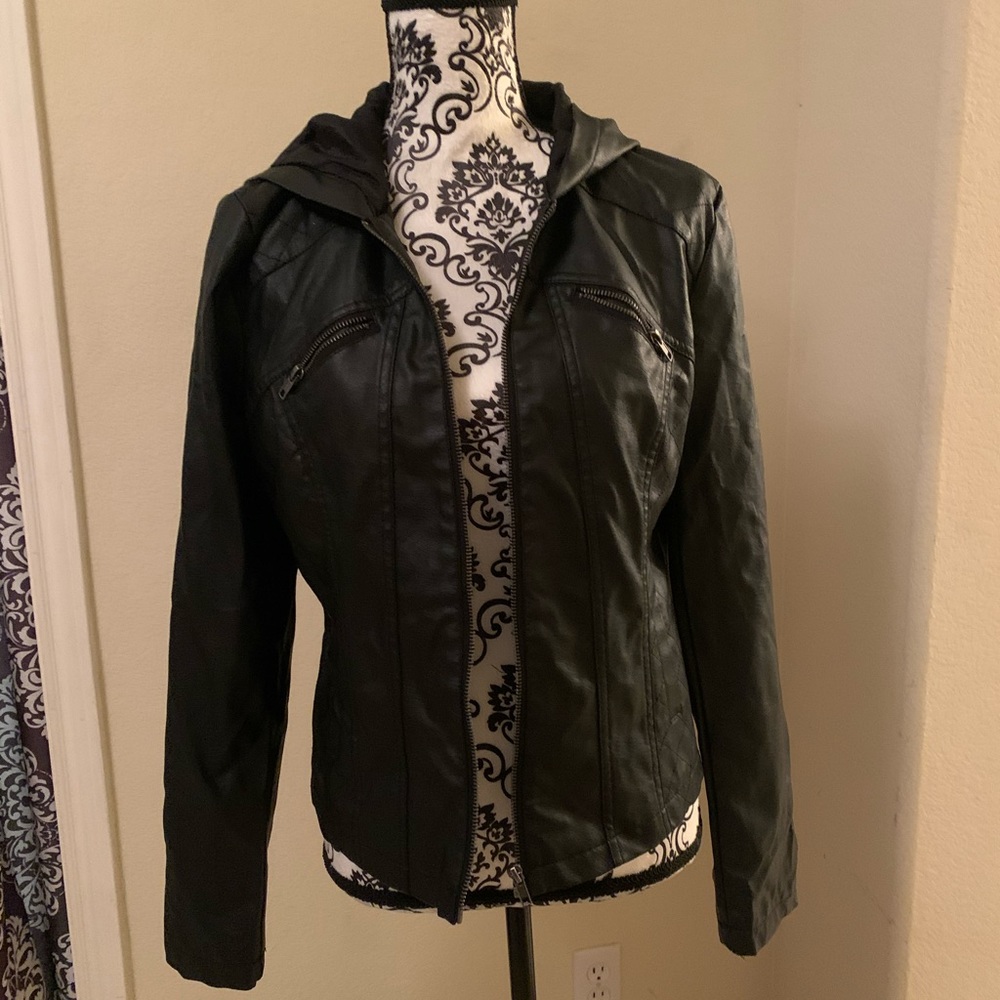 New Look faux leather hooded jacket